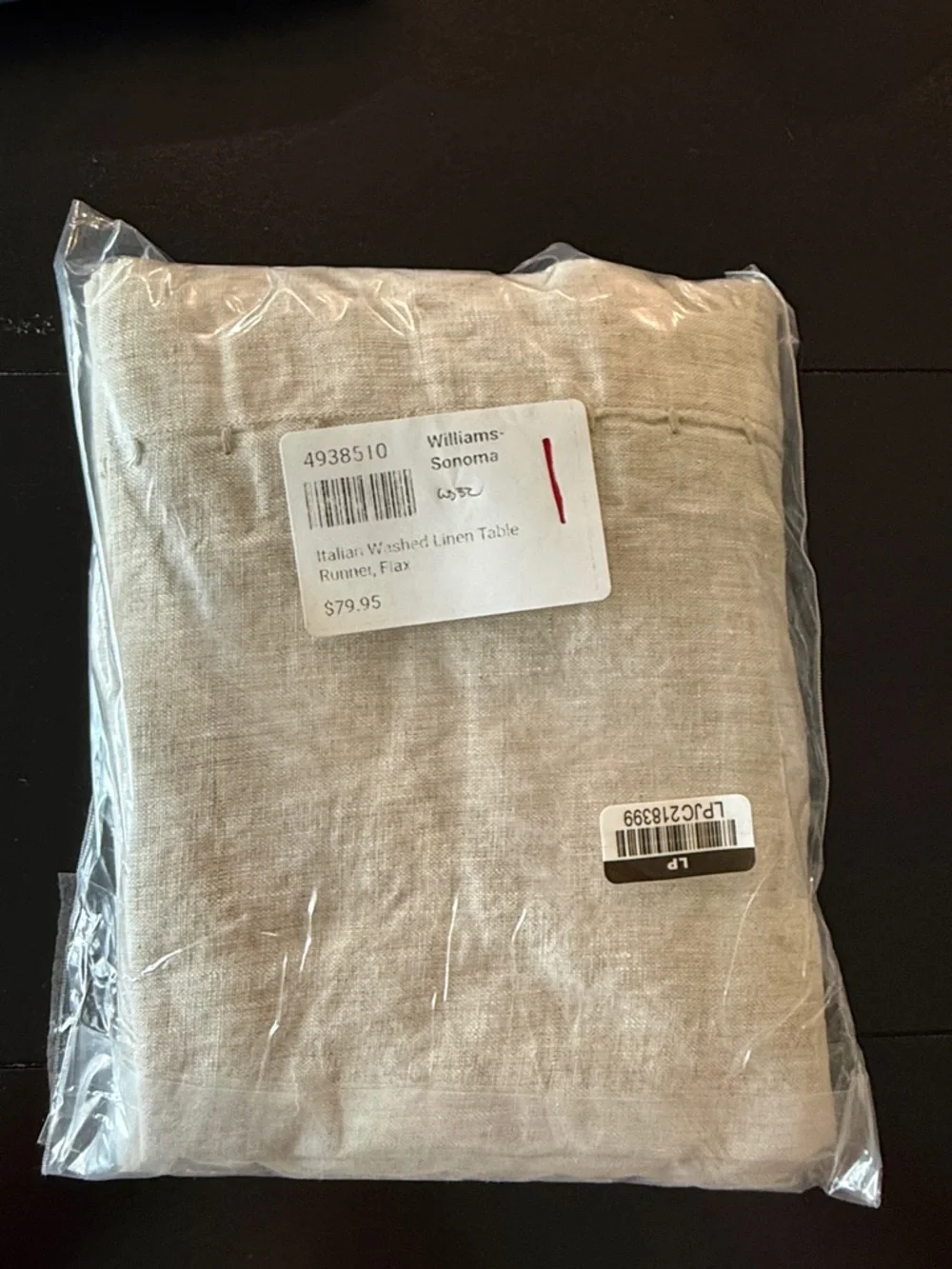Williams Sonoma Italian Washed Linen‎ Table Runner Flax Neutral 108
